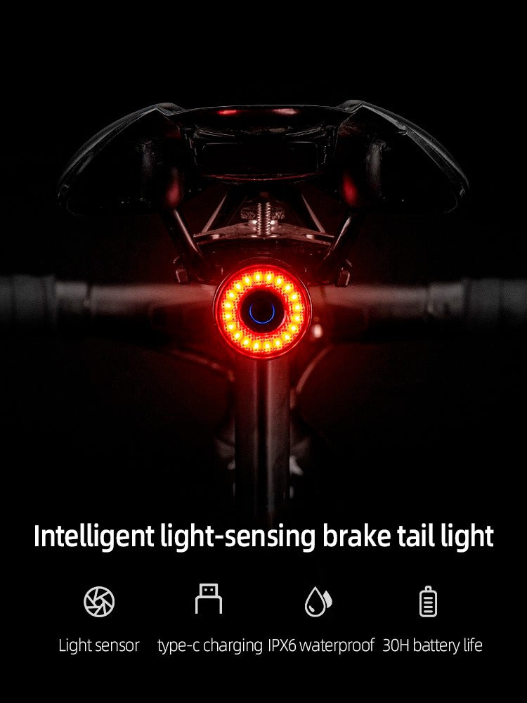 Rockbros Q5 Fahrrad Rücklicht mit intelligentem Stoppsystem, Schwarz