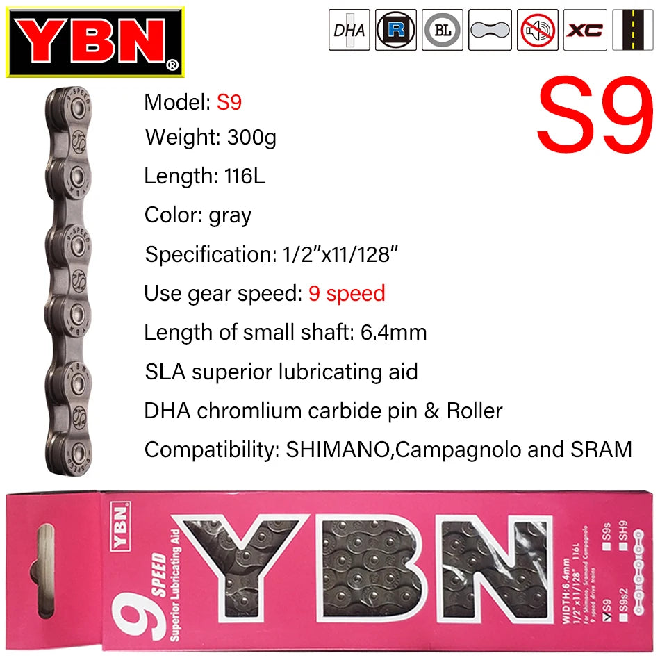 YBN Fahrradkette 9-12 Fach -Leicht, langlebig & präzise