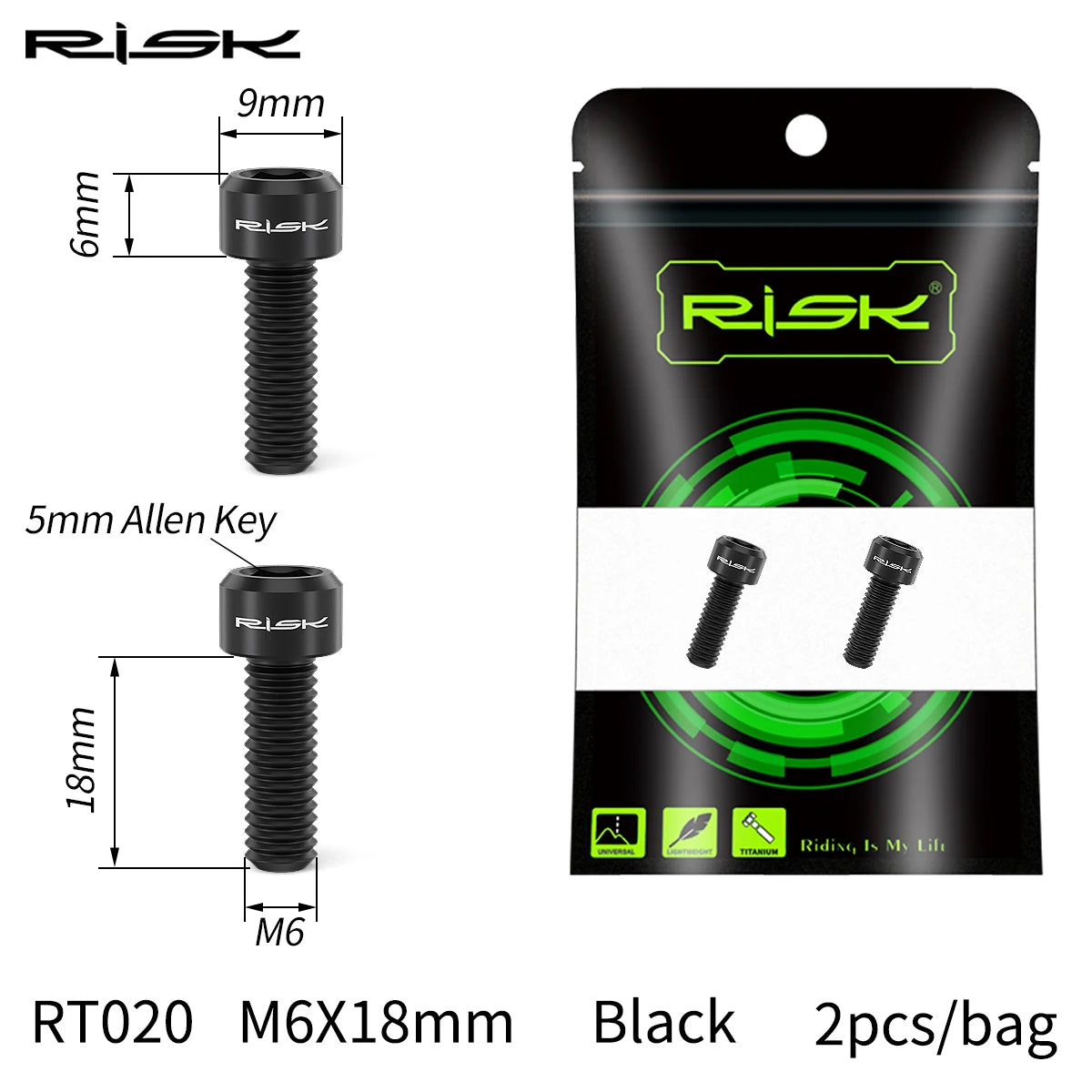 RISK Titan Kurbelschrauben Set RT020 & RT122 – M6x18 & M20x8 – Ultraleicht für Shimano XT, XTR, SLX, Deore